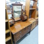 AN EDWARDIAN WALNUTWOOD DRESSING CHEST WITH SWING MIRROR, TWO SHORT AND ONE LONG DRAWER