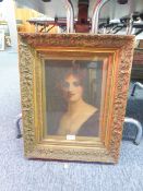 EARLY 20th CENTURY ENGLISH SCHOOL OIL PAINTING ON CANVAS BUST PORTRAIT OF A YOUNG WOMAN 14" X 16"