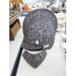 OLD CAST METAL REPLICA OF AN ANCIENT WARRIOR'S HELMET, EMBOSSED WITH MANY FIGURES (AS FOUND)