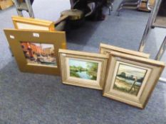 FRAMED COLOUR PRINT, HARBOUR SCENE AND FOUR OTHER PRINTS, BIRDS ETC.....