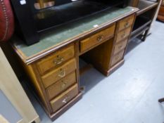 VICTORIAN POLLARD OAK DOUBLE PEDESTAL DESK, NINE DRAWERS, 4' x 2'