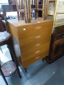 G-PLAN TEAK CHEST OF DRAWERS, ON TURNED SUPPORTS