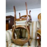 A PAIR OF VICTORIAN MAHOGANY BALLOON BACK SINGLE CHAIRS, ON CABRIOLE FRONT SUPPORTS