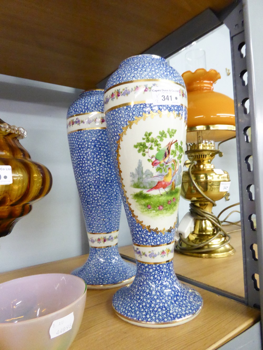 PAIR OF GEORGE JONES AND SON., 'CRESCENT' POTTERY DR. WALL - WORCESTER' STYLE TALL SLENDER OVULAR