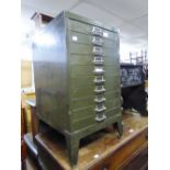 A METAL INDEX CHEST OF TEN DRAWERS