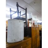 A WHITE LOOM TUB CHAIR AND A MATCHING LINEN RECEIVER AND AN OAK DINING CHAIR (3)