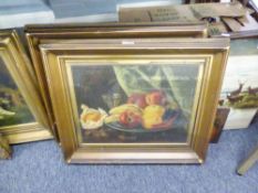 F.C. WILSON PAIR OF OIL PAINTINGS ON CANVAS STILL LIFE BOWL OF PINK ROSES AND STILL LIFE BOWL OF