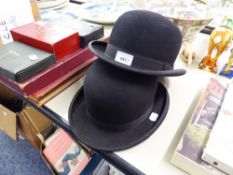 CHRISTY'S, LONDON, GENTLEMAN'S BLACK BOWLER HAT, AND ANOTHER, LABELLED BUCKLEY AND PROCKTER LTD.