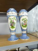 PAIR OF GEORGE JONES AND SON., 'CRESCENT' POTTERY DR. WALL - WORCESTER' STYLE TALL SLENDER OVULAR