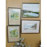 A CIRCA 1900 WATERCOLOUR INDISTINCTLY SIGNED ARTHUR WELLETT AND THREE OTHER PICTURES VARIOUS (4)