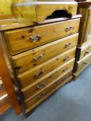 A PINE CHEST OF FIVE LONG DRAWERS, ON BRACKET FEET