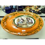 PAIR OF MODERN ITALIAN 'STOVIT' FOOD PLATTERS, ORANGE GLAZE WITH FRUIT DECORATION AND PAINT