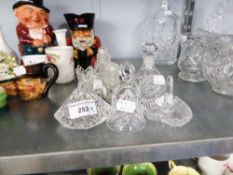 WATERFORD CRYSTAL PAPERWEIGHT, PERFUME BOTTLE, CONDIMENT SHOE SET, CUT GLASS BELL RING HOLDER,