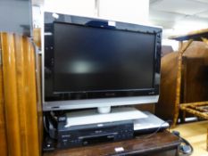 PHILIPS FLAT SCREEN TELEVISION WITH PHILIPS VIDEO RECORDS AND A TESCO DVD PLAYER