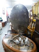 NINETEENTH CENTURY OAK TILT TOP TRIPOD OCCASIONAL TABLE, with associated circular top and vase