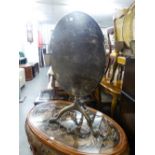 NINETEENTH CENTURY OAK TILT TOP TRIPOD OCCASIONAL TABLE, with associated circular top and vase