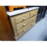 A VICTORIAN PINE WASHSTAND, HAVING DRESSING TABLE SWING MIRROR, OVER RAISED TILE BACK, GREY VEINED