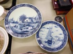 BOCH, BELGIUM 'DELFT' LARGE BLUE AND WHITE POTTERY PLAQUE, DEPICTING A CANAL SCENE, 15 1/2" DIAMETER