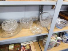 QUANTITY OF CUT AND MOULDED GLASS WARES TO INCLUDE; BOWLS, VASES, WINE GLASSES ETC.....
