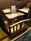 MINIATURE DOLLS FURNITURE TO INCLUDE; BED, DRESSING CHEST/TABLE AND A CHEST OF DRAWERS (3)