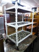 A SMALL CHEST OF THREE DRAWERS, WITH GILT DECORATION AND A WHITE PAINTED DINNER TROLLEY (2)