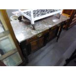 A TWO DOOR WALNUTWOOD WOOD WASHSTAND WITH MARBLE TOP (marble top)