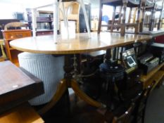 A REPRODUCTION MAHOGANY TWIN PILLAR DINING TABLE