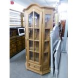 CONTINENTAL PINE TALL ARCH TOPPED DISPLAY CABINET WITH SINGLE PANEL GLAZED DOOR AND GLAZED