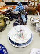 GROUP OF PORCELAIN ITEMS TO INCLUDE 'ROYAL WINGS' TEA SET FOR TWO, IN BLUE AND GILT GLAZE; TWO