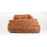 PAIR OF WICKER OBLONG, TWO DIVISION OPEN BASKETS, 8 ½" (21.6cm) high, 22" x 16" (56cm x 40.7cm)