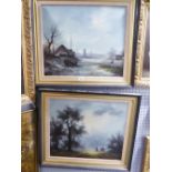 UNATTRIBUTED (TWENTIETH/ TWENTY FIRST CENTURY) PAIR OF OIL PAINTINGS ON CANVAS Riverscape with