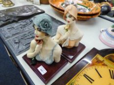 PAIR OF LATE 20th CENTURY ITALIAN PLASTER BUSTS BY V. TESSARO, ON WOODEN PLINTH BASES, MARKED
