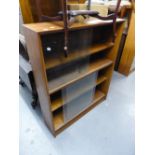 A SET OF THREE TEAK BOOKCASES, ALL WITH GLASS SLIDING DOORS, ENCLOSING THREE SHELVES (3)