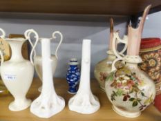 ADAMS TWO HANDLE CREAM VASES, TWO EWER'S AND TWO CANDLE HOLDERS