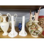 ADAMS TWO HANDLE CREAM VASES, TWO EWER'S AND TWO CANDLE HOLDERS