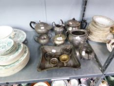 PEWTER WARES TO INCLUDE; TEA POTS, MILK JUG, SUGAR BOWLS ETC.....