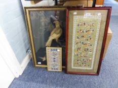 THREE FRAMED AND GLAZED ORIENTAL EMBROIDERIES (3)