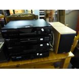 KENWOOD FOUR TIER STACKING SYSTEM, TWO ELTAX SPEAKERS AND A SONY 19" TELEVISION