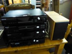 KENWOOD FOUR TIER STACKING SYSTEM, TWO ELTAX SPEAKERS AND A SONY 19" TELEVISION