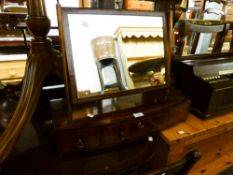 A LATE GEORGIAN STYLE MAHOGANY BOW FRONTED BOX TOILET MIRROR