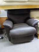 ELECTRONICALLY ADJUSTABLE LOUNGE CHAIR, IN DARK BROWN HIDE (2 YEARS OLD)