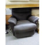 ELECTRONICALLY ADJUSTABLE LOUNGE CHAIR, IN DARK BROWN HIDE (2 YEARS OLD)