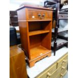 A MAHOGANY SMALL OPEN BOOKCASE WITH DRAWER ABOVE