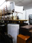 A WHITE LOOM TUB CHAIR AND A MATCHING LINEN RECEIVER AND AN OAK DINING CHAIR (3)