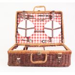 IKEA OBLONG WICKER PIC-NIC HAMPER FOR FOUR PERSONS, with leather fittings, together with a SET OF