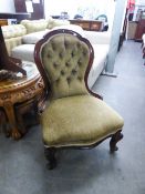 AN EARLY VICTORIAN MAHOGANY FRAMED OPEN ARMCHAIR