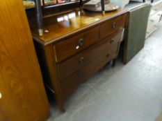 AN EDWARDIAN INLAID MAHOGANY DRESSING CHEST OF TWO SORT AND TWO LONG DRAWERS, WITH TRIPLE MIRRORS