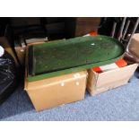 AN OLD BAGATELLE BOARD AND A GAMES BOX OF CHILDREN'S AND OTHER GAMES INCLUDING; SHOOT THE MOON,