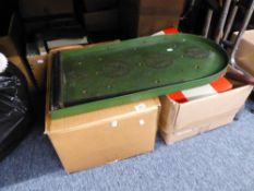 AN OLD BAGATELLE BOARD AND A GAMES BOX OF CHILDREN'S AND OTHER GAMES INCLUDING; SHOOT THE MOON,