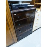 AN OAK CHEST OF FOUR LONG DRAWERS, AND AN OAK TWO TIER SQUARE JARDINIERE STAND (2)